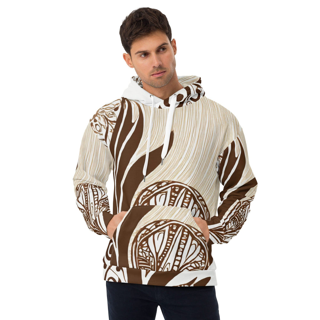 Mens Graphic Hoodie Brown Floral Lines - Mens | Hoodies | AOP