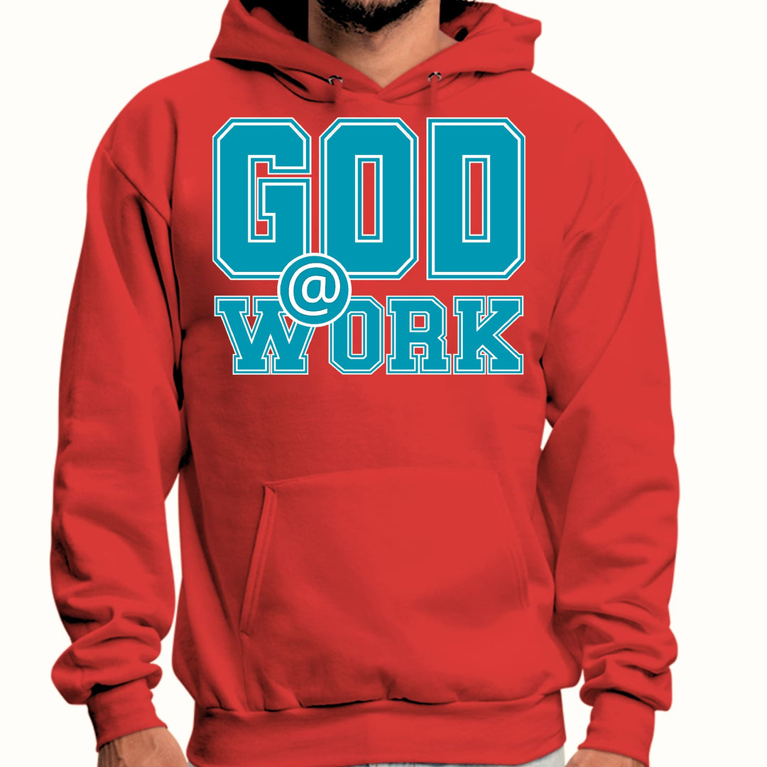 Mens Graphic Hoodie God @ Work Blue Green And White Print - Unisex | Hoodies
