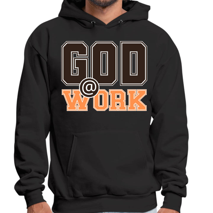 Mens Graphic Hoodie God @ Work Brown and Orange Print - Unisex | Hoodies