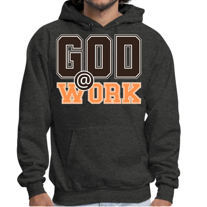 Mens Graphic Hoodie God @ Work Brown and Orange Print - Unisex | Hoodies