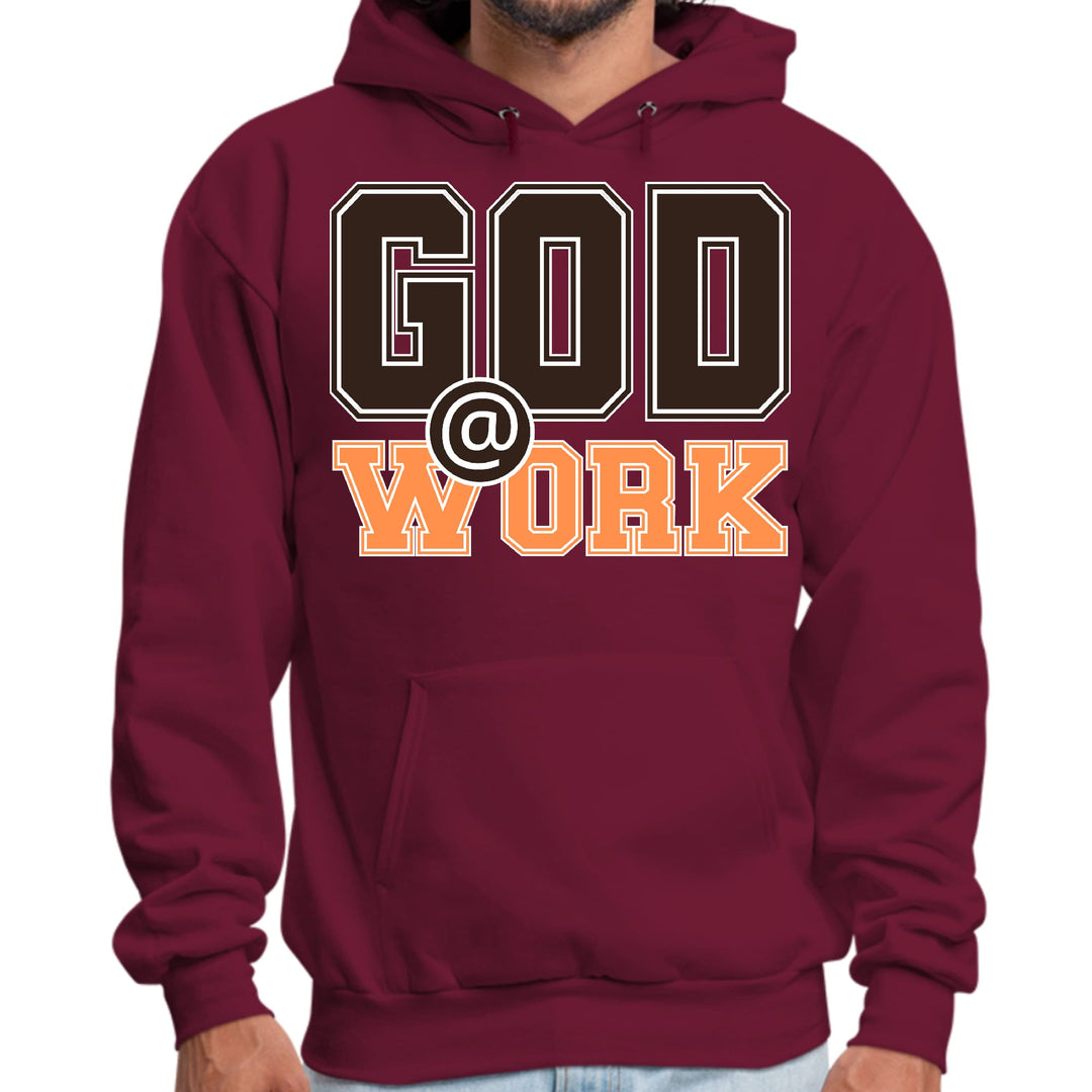 Mens Graphic Hoodie God @ Work Brown and Orange Print - Unisex | Hoodies