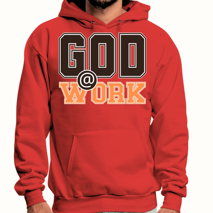 Mens Graphic Hoodie God @ Work Brown and Orange Print - Unisex | Hoodies