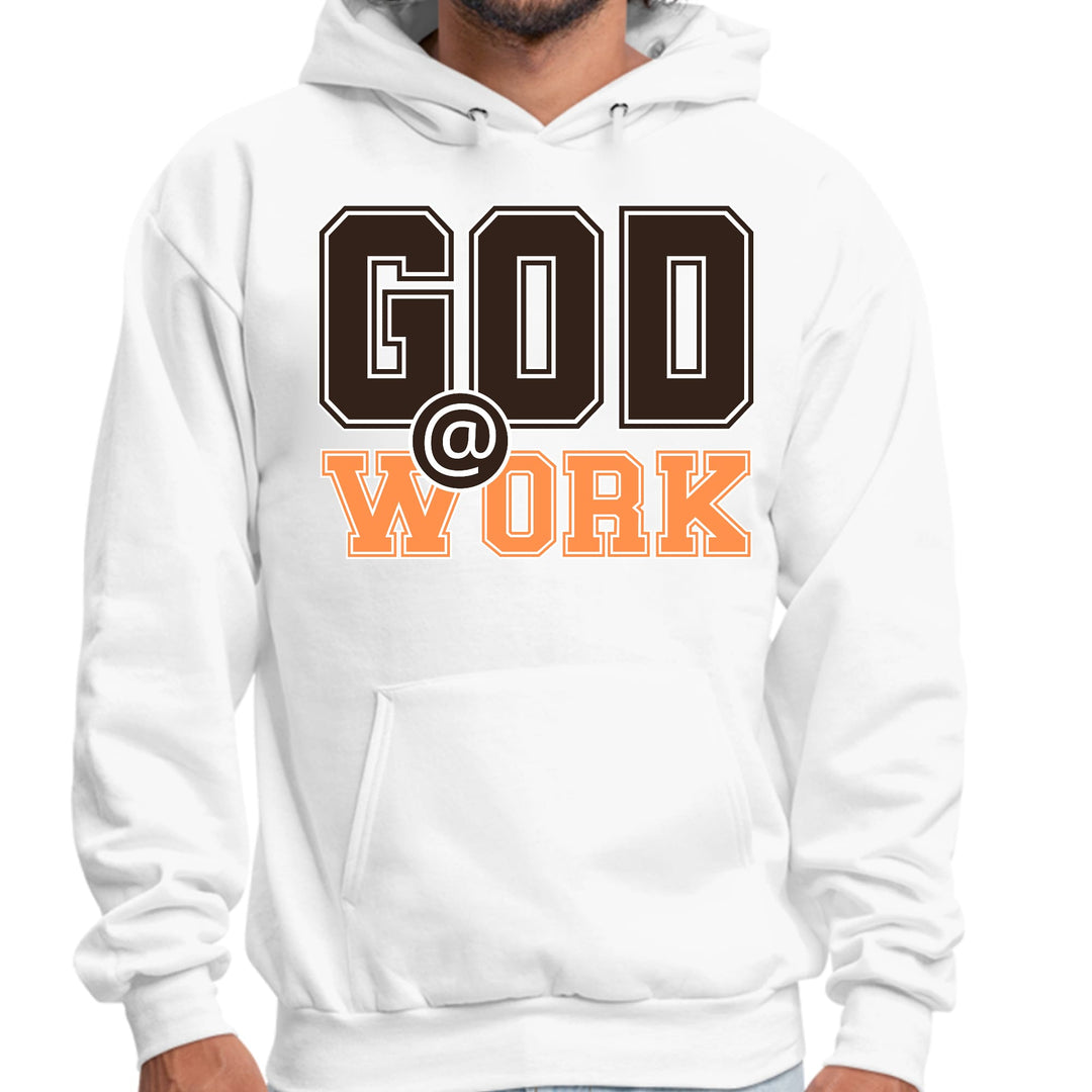 Mens Graphic Hoodie God @ Work Brown and Orange Print - Unisex | Hoodies