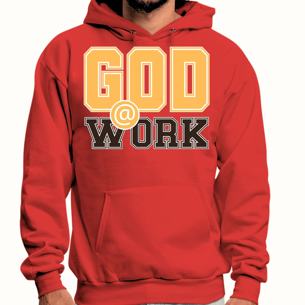 Mens Graphic Hoodie God @ Work Golden Yellow and Brown Print - Unisex | Hoodies