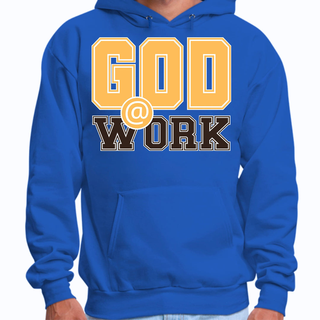 Mens Graphic Hoodie God @ Work Golden Yellow and Brown Print - Unisex | Hoodies