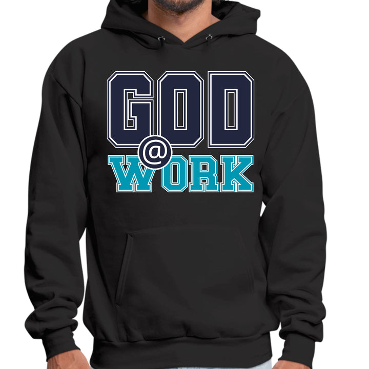 Mens Graphic Hoodie God @ Work Navy Blue and Blue Green Print - Unisex | Hoodies