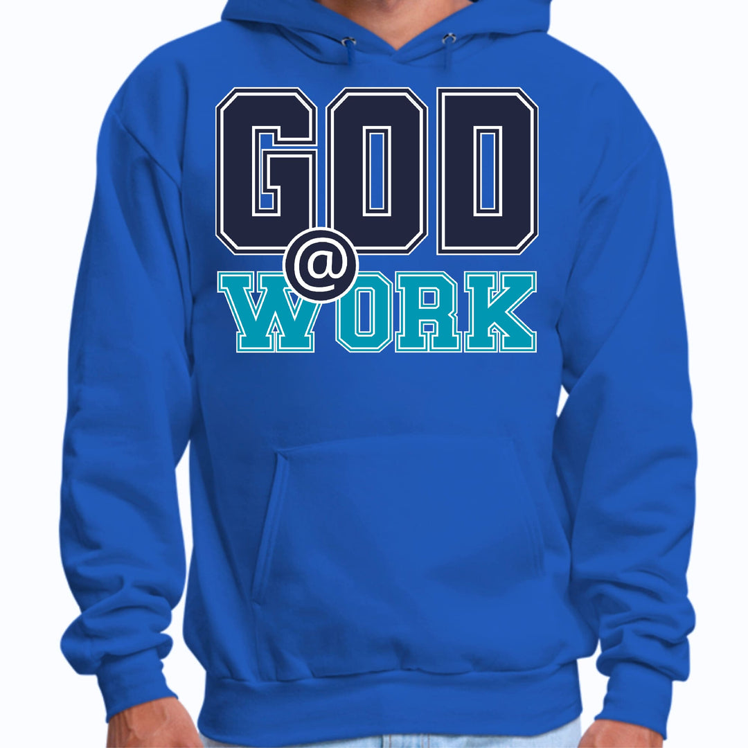 Mens Graphic Hoodie God @ Work Navy Blue and Blue Green Print - Unisex | Hoodies