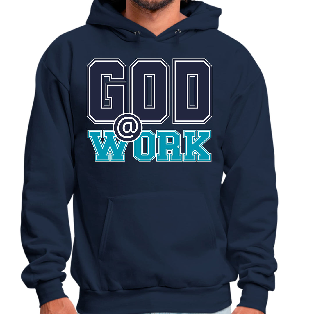 Mens Graphic Hoodie God @ Work Navy Blue and Blue Green Print - Unisex | Hoodies