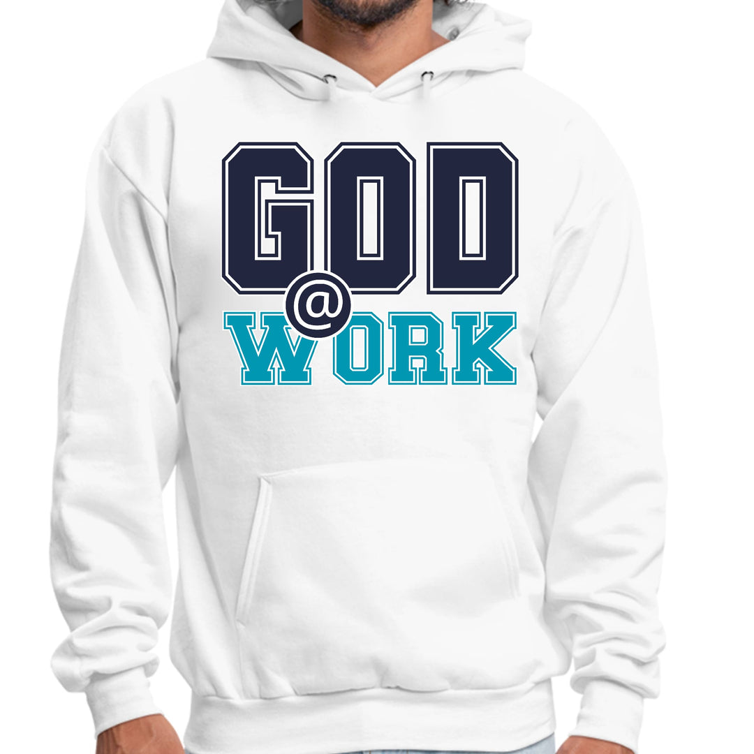 Mens Graphic Hoodie God @ Work Navy Blue and Blue Green Print - Unisex | Hoodies