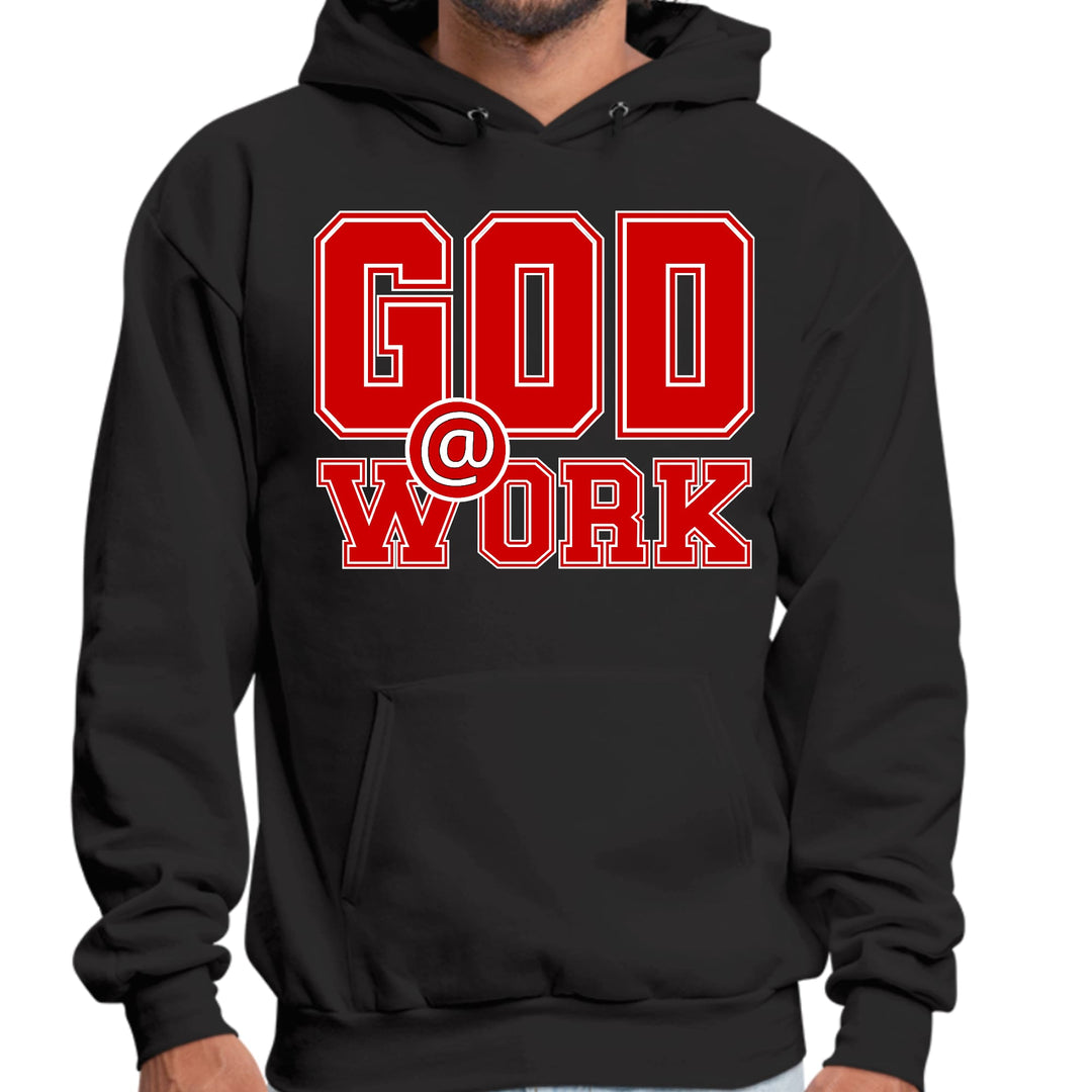 Mens Graphic Hoodie God @ Work Red And White Print - Unisex | Hoodies
