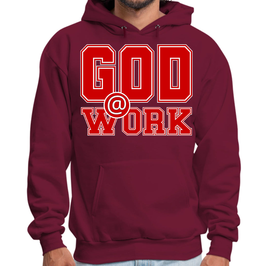 Mens Graphic Hoodie God @ Work Red And White Print - Unisex | Hoodies