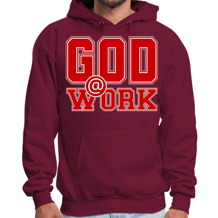 Mens Graphic Hoodie God @ Work Red and White Print - Unisex | Hoodies