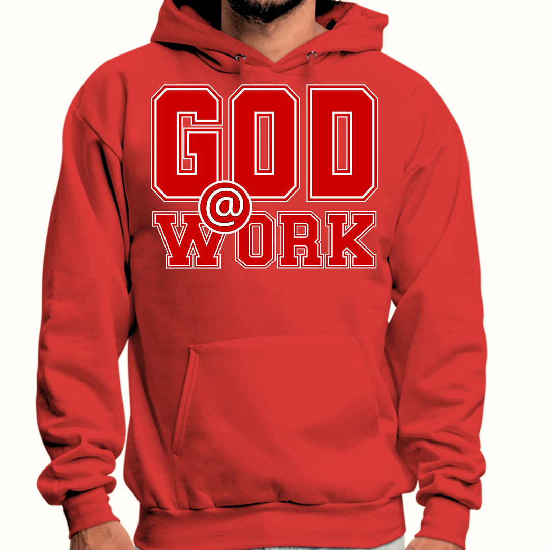 Mens Graphic Hoodie God @ Work Red and White Print - Unisex | Hoodies