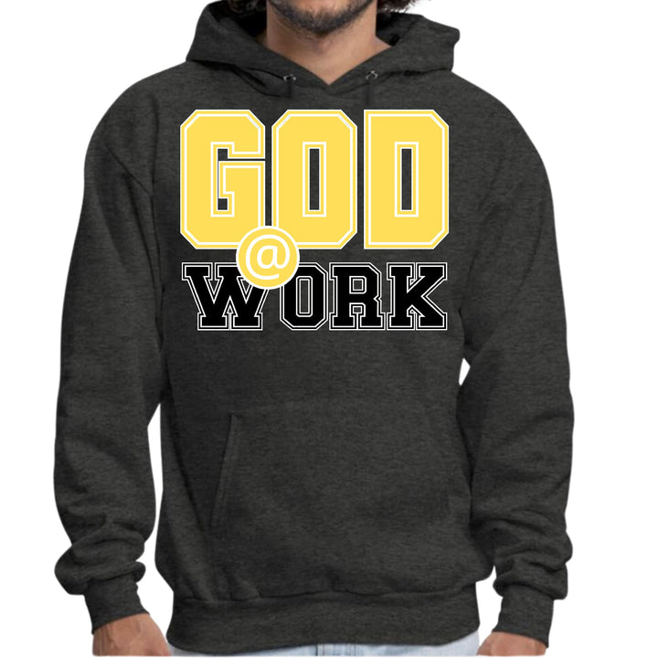 Mens Graphic Hoodie God @ Work Yellow and Black Print - Unisex | Hoodies