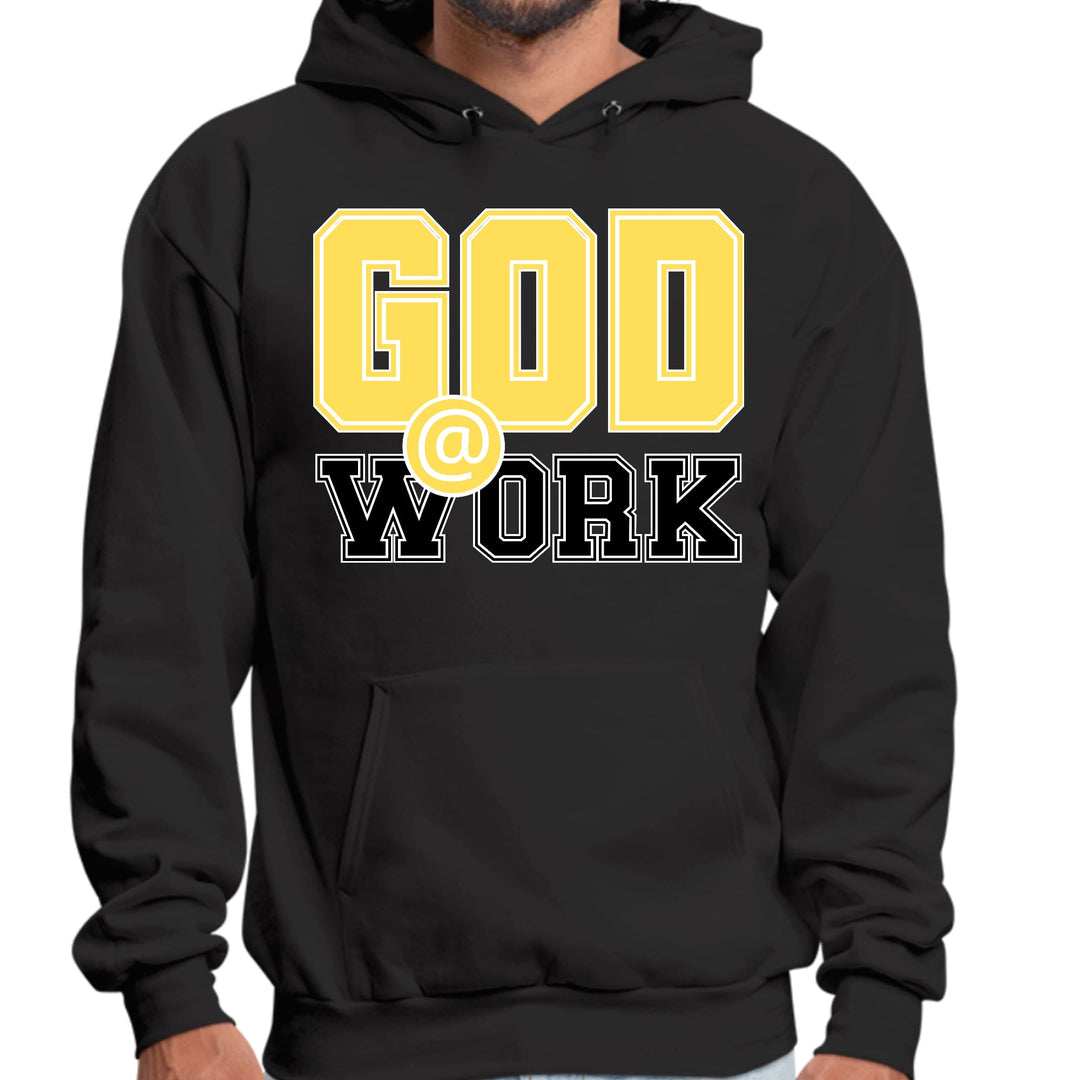 Mens Graphic Hoodie God @ Work Yellow and Black Print - Unisex | Hoodies