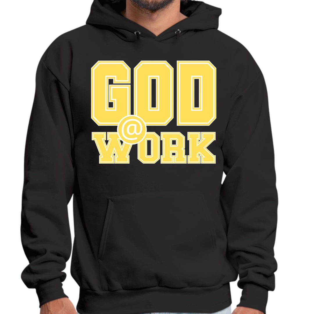 Mens Graphic Hoodie God @ Work Yellow and White Print - Unisex | Hoodies