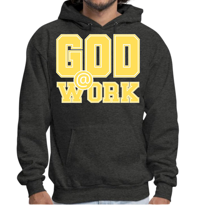 Mens Graphic Hoodie God @ Work Yellow and White Print - Unisex | Hoodies