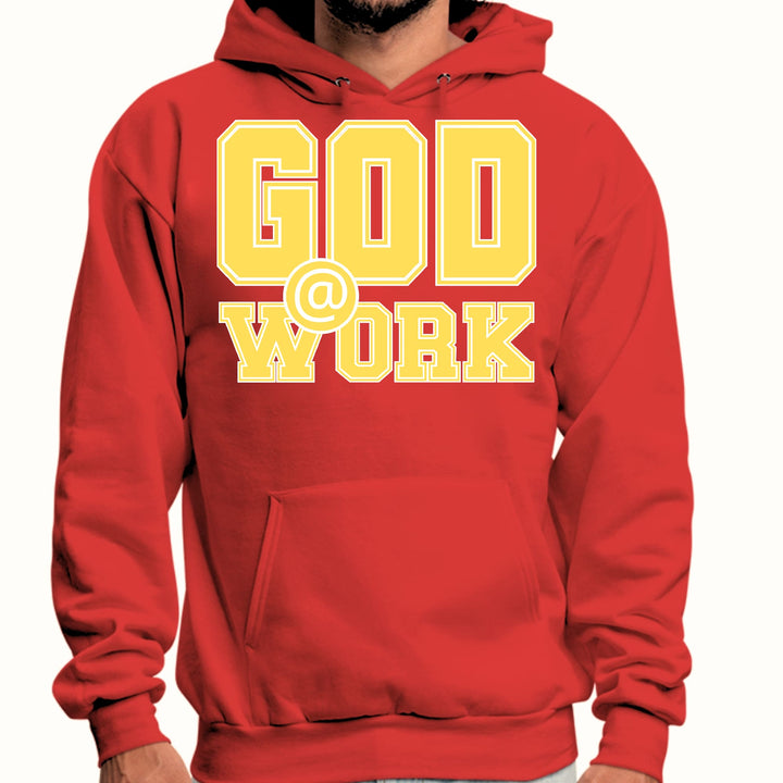 Mens Graphic Hoodie God @ Work Yellow and White Print - Unisex | Hoodies