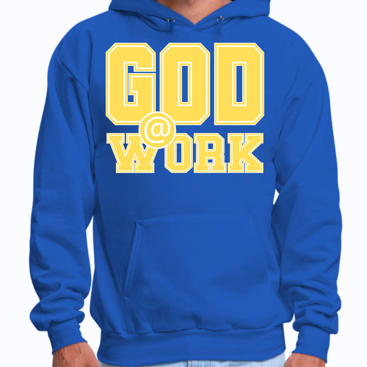 Mens Graphic Hoodie God @ Work Yellow and White Print - Unisex | Hoodies