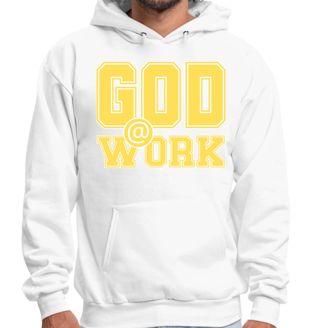 Mens Graphic Hoodie God @ Work Yellow and White Print - Unisex | Hoodies