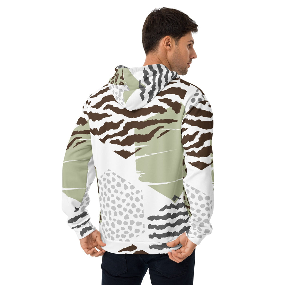 Mens Graphic Hoodie Brown Green Grey Geometric Hexagon Print