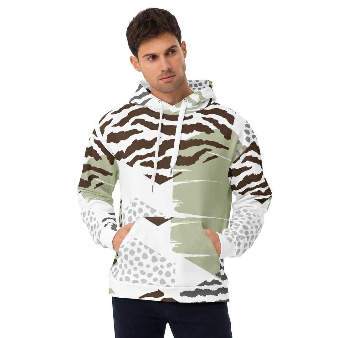 Mens Graphic Hoodie Brown Green Grey Geometric Hexagon Print