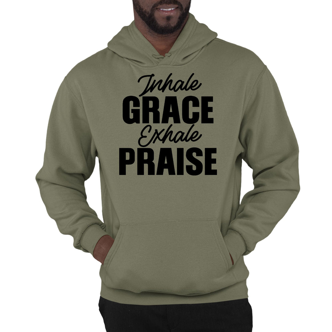 Mens Graphic Hoodie Inhale Grace Exhale Praise Black Illustration - Unisex