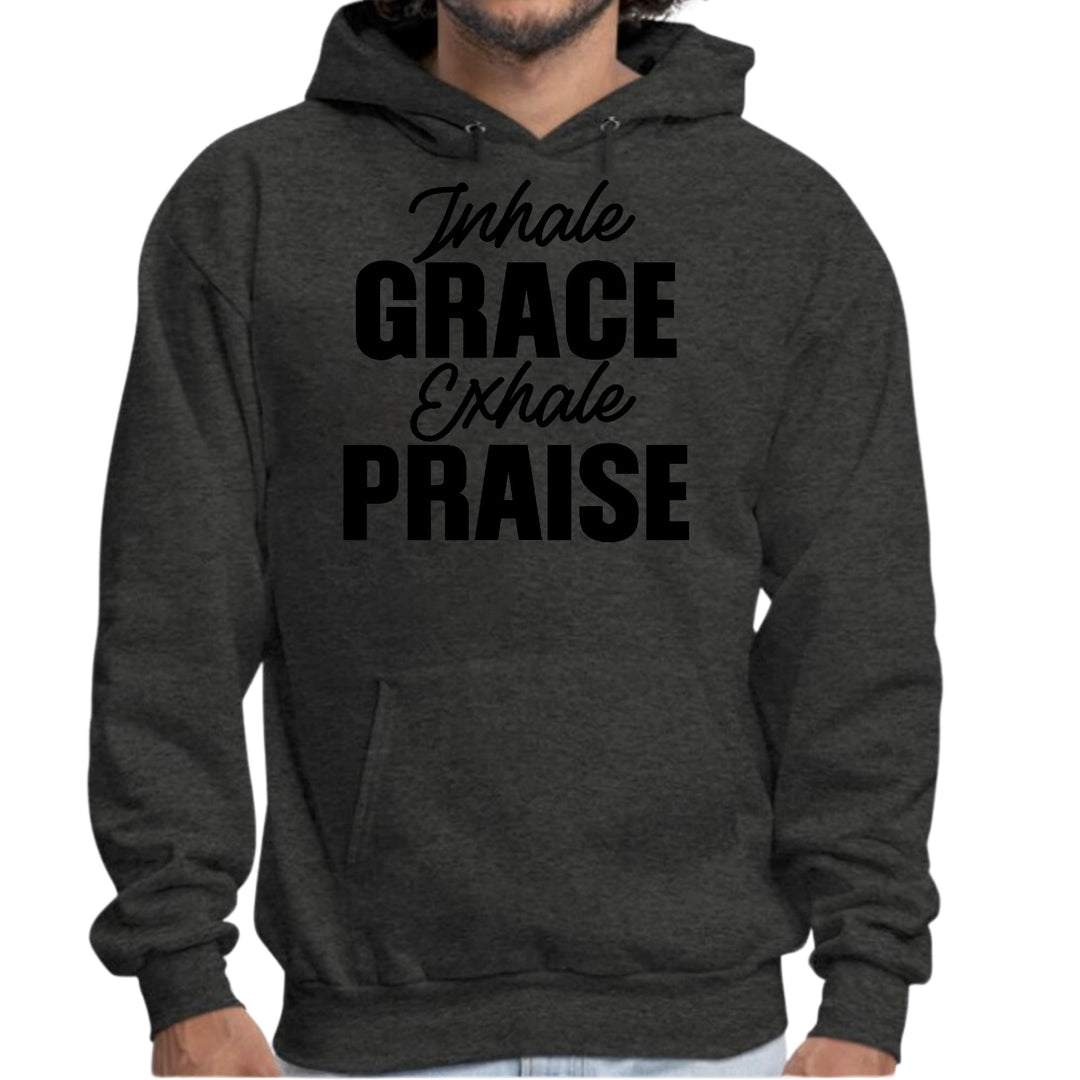 Mens Graphic Hoodie Inhale Grace Exhale Praise Black Illustration - Unisex