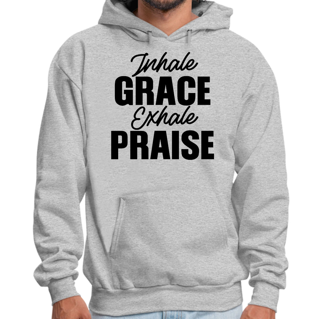 Mens Graphic Hoodie Inhale Grace Exhale Praise Black Illustration - Unisex