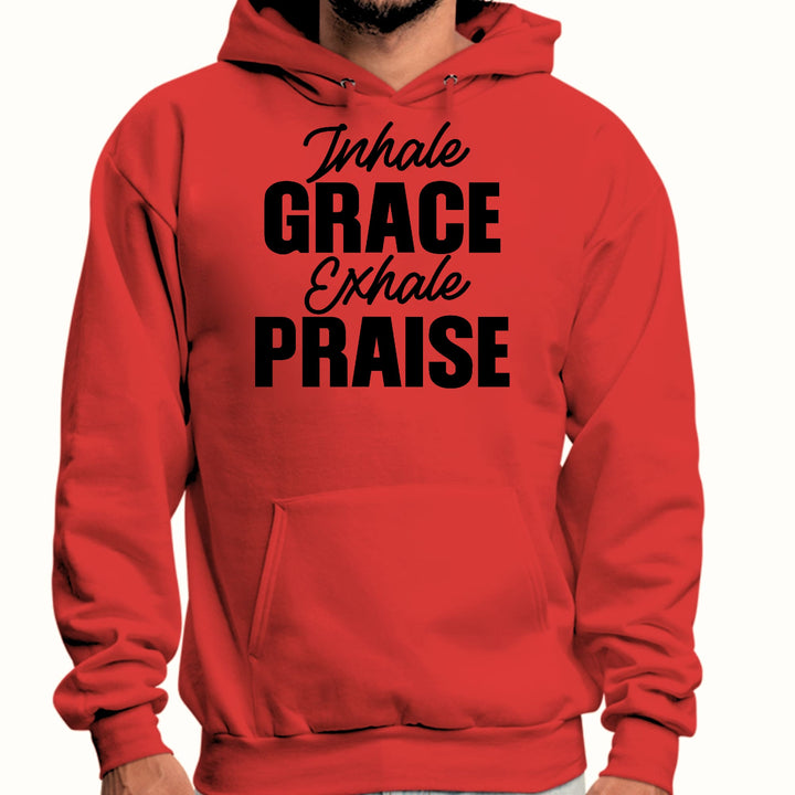 Mens Graphic Hoodie Inhale Grace Exhale Praise Black Illustration - Unisex