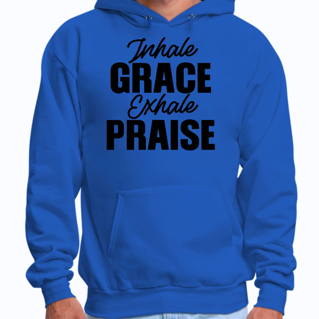 Mens Graphic Hoodie Inhale Grace Exhale Praise Black Illustration - Unisex