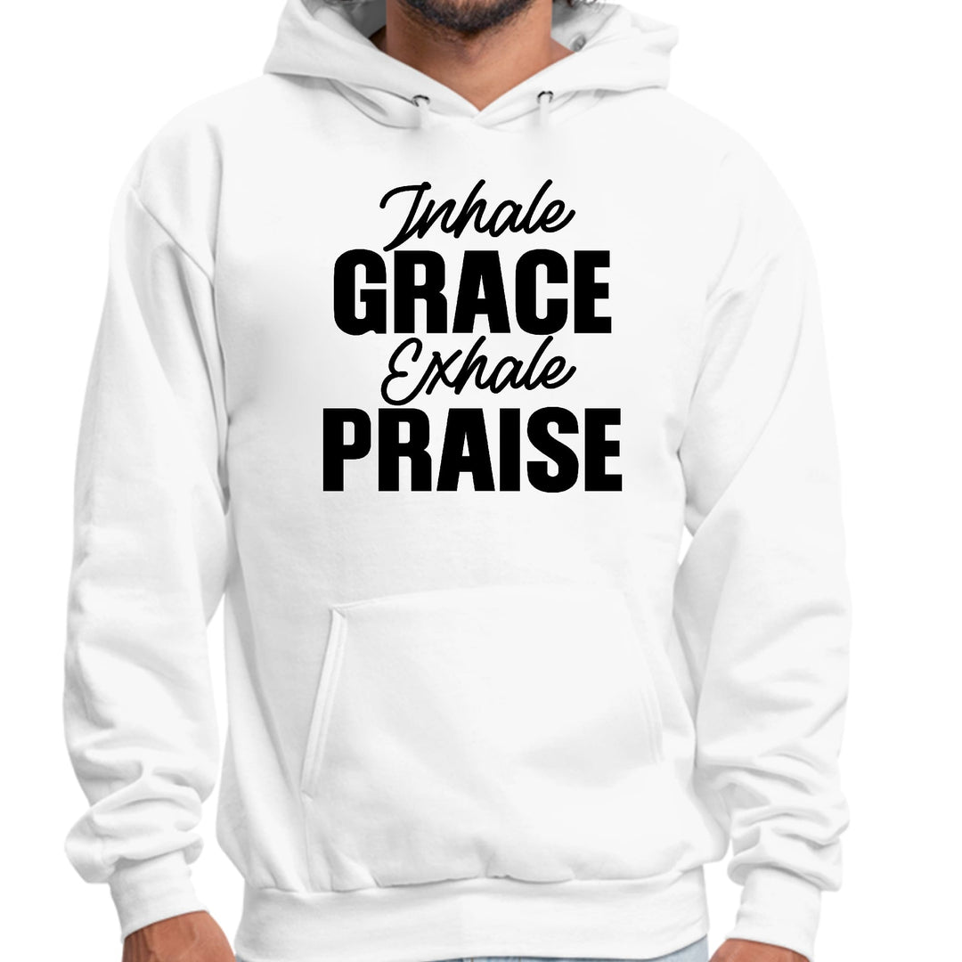 Mens Graphic Hoodie Inhale Grace Exhale Praise Black Illustration - Unisex