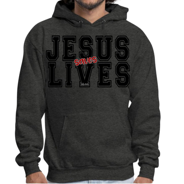 Mens Graphic Hoodie Jesus Saves Lives Black Red Illustration - Unisex | Hoodies