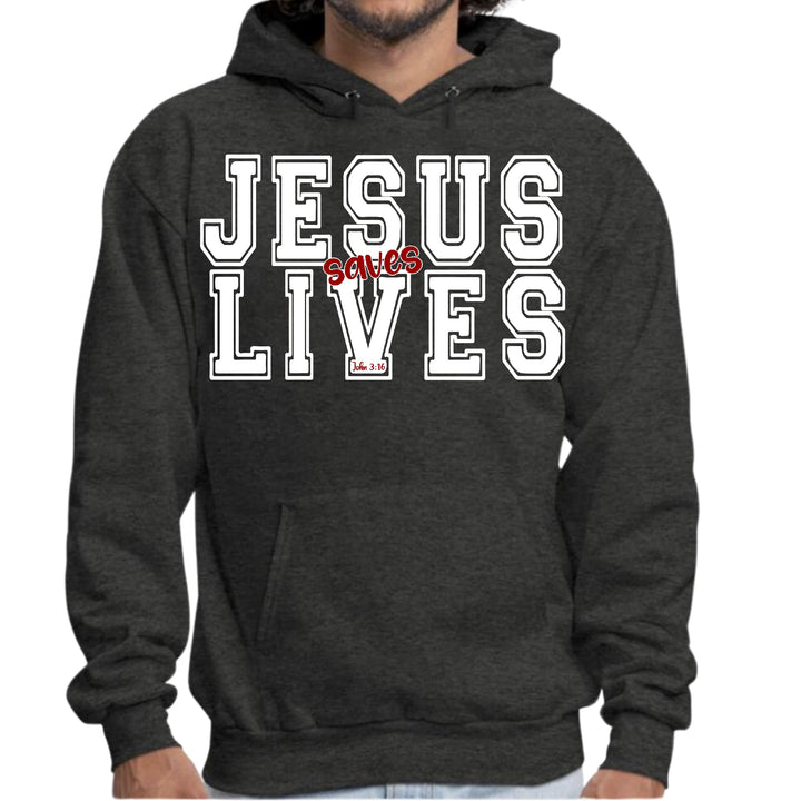 Mens Graphic Hoodie Jesus Saves Lives White Red Illustration - Unisex | Hoodies