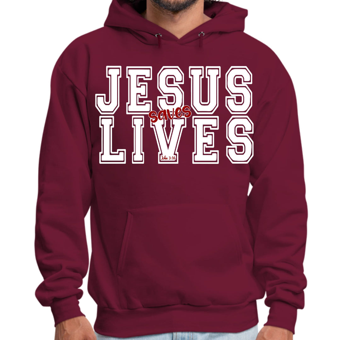 Mens Graphic Hoodie Jesus Saves Lives White Red Illustration - Unisex | Hoodies