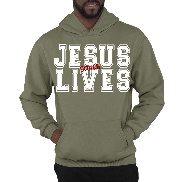 Mens Graphic Hoodie Jesus Saves Lives White Red Illustration - Unisex | Hoodies