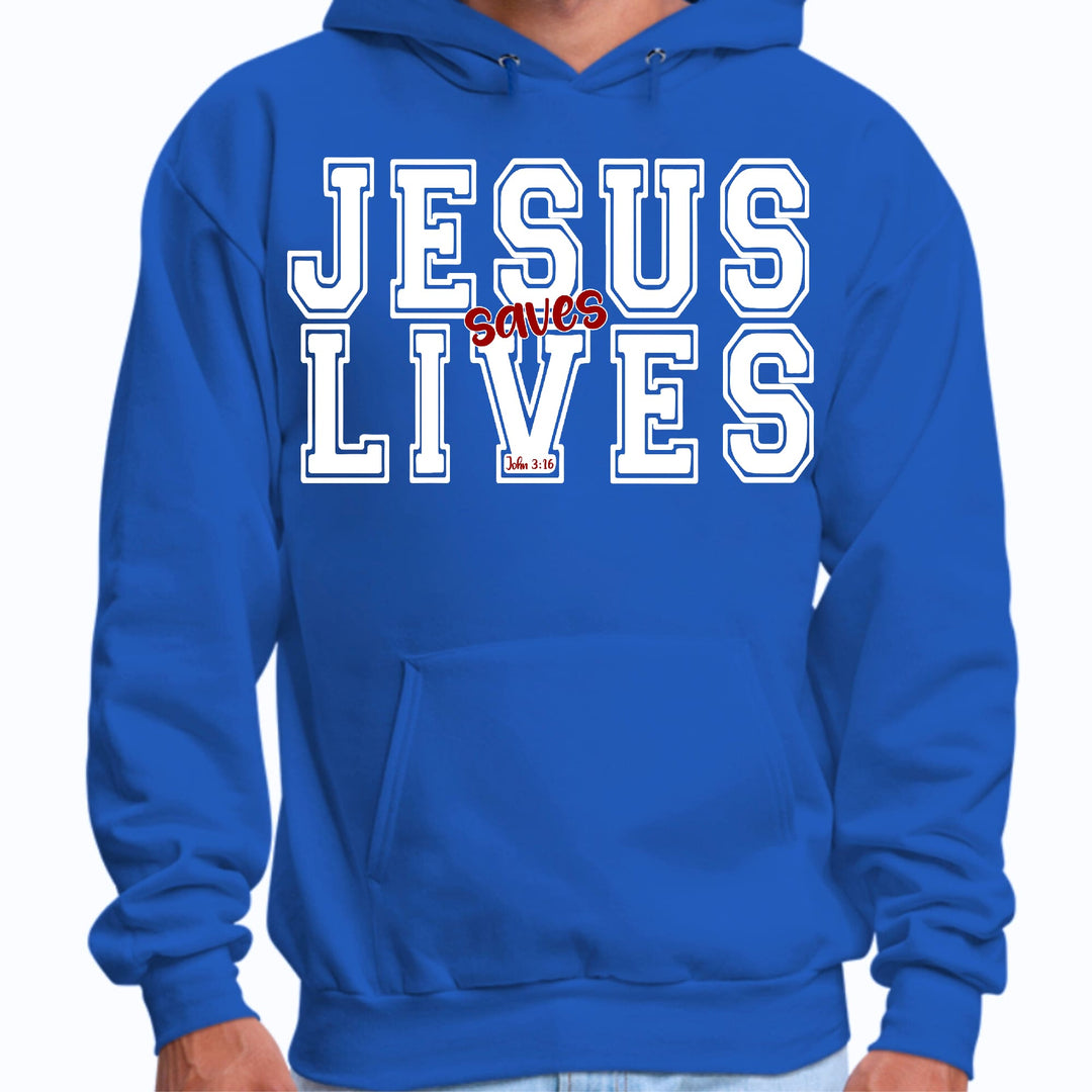 Mens Graphic Hoodie Jesus Saves Lives White Red Illustration - Unisex | Hoodies