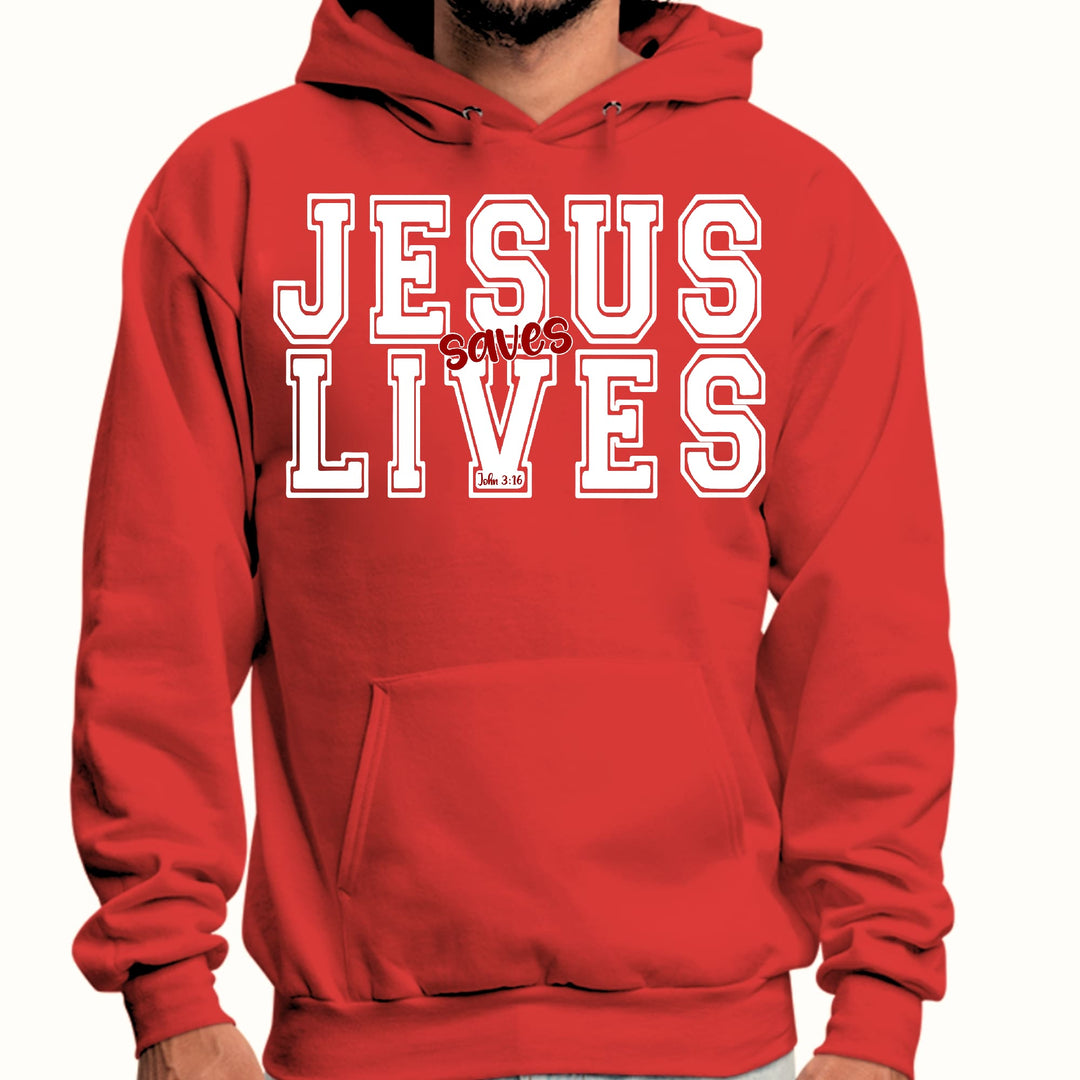 Mens Graphic Hoodie Jesus Saves Lives White Red Illustration - Unisex | Hoodies