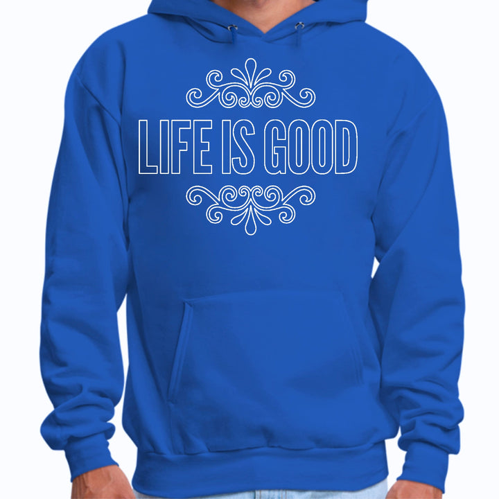 Mens Graphic Hoodie Life is Good Word Art Illustration White Outline - Unisex