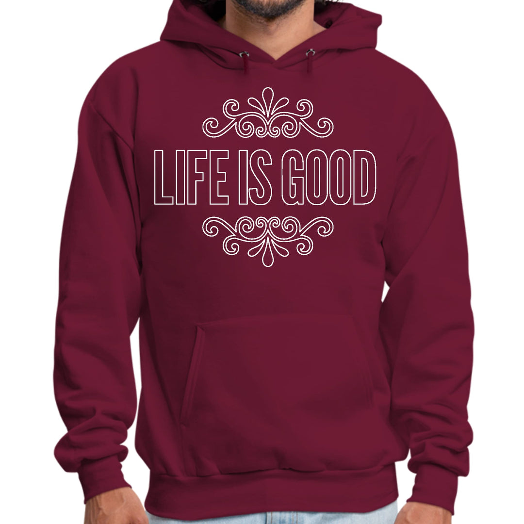 Mens Graphic Hoodie Life is Good Word Art Illustration White Outline - Unisex