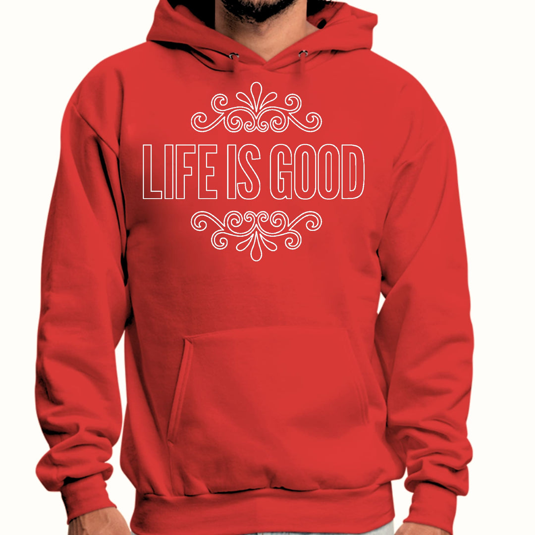 Mens Graphic Hoodie Life is Good Word Art Illustration White Outline - Unisex