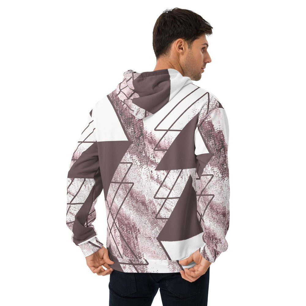 Mens Graphic Hoodie Mauve Rose and White Triangular Colorblock