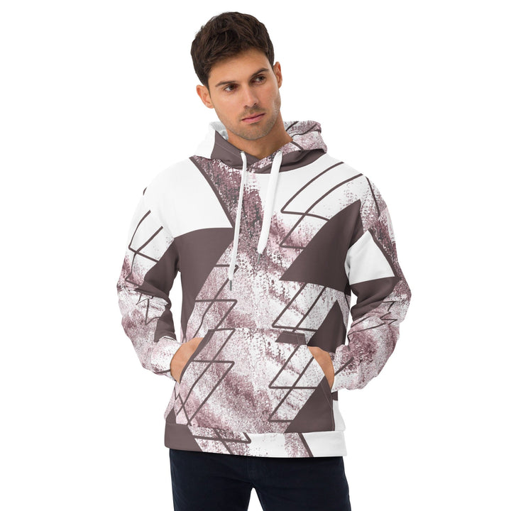 Mens Graphic Hoodie Mauve Rose and White Triangular Colorblock