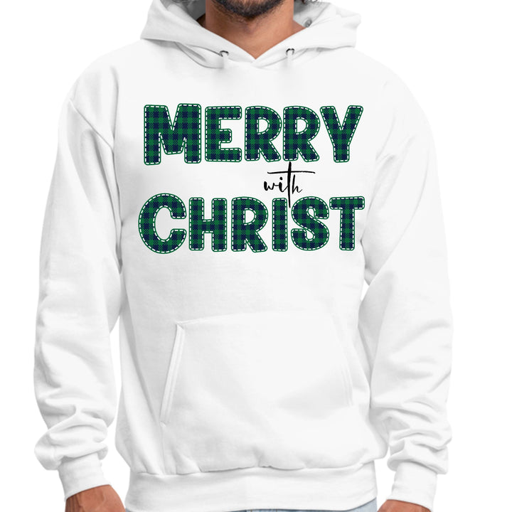 Mens Graphic Hoodie Merry with Christ Green Plaid Christmas Holiday - Unisex