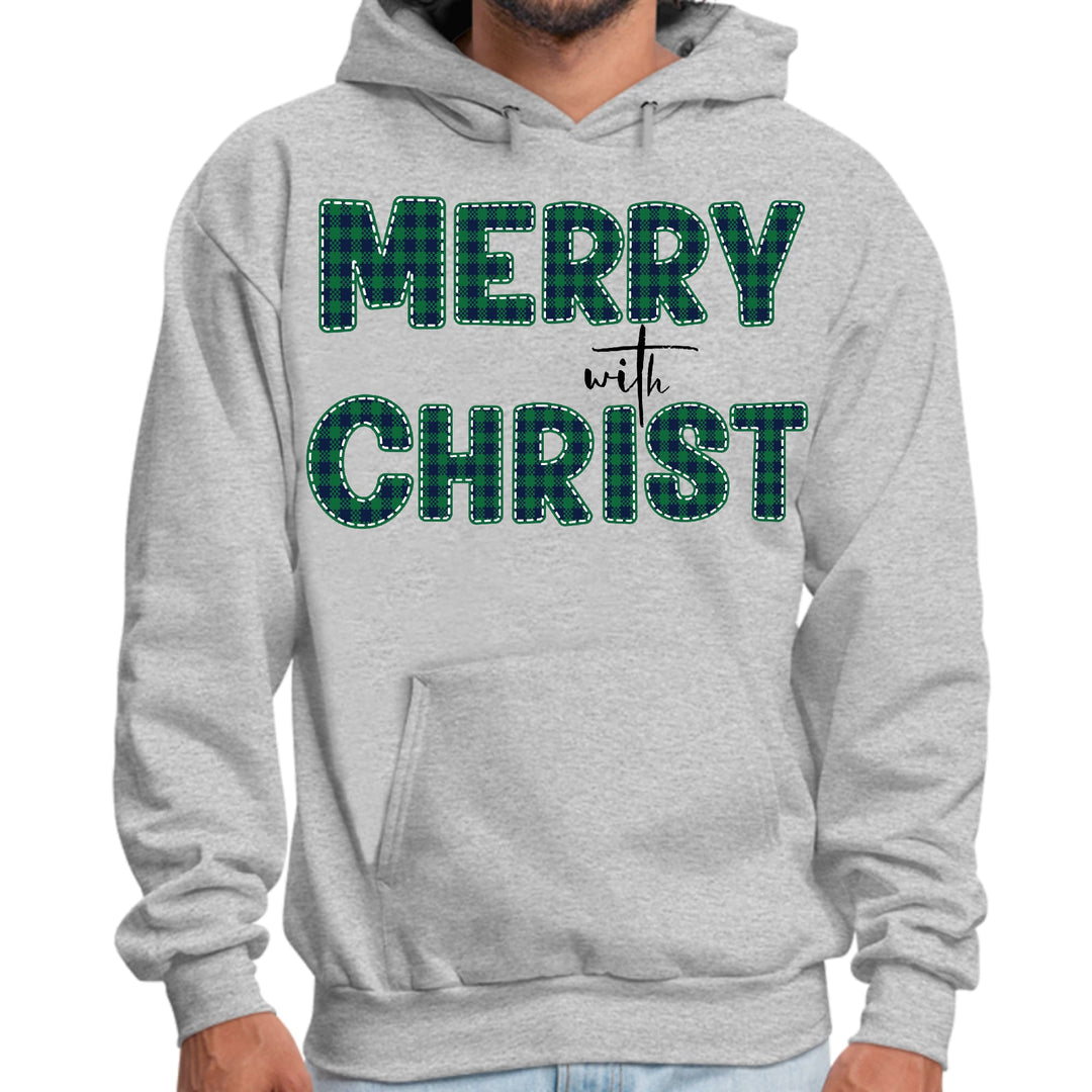 Mens Graphic Hoodie Merry with Christ Green Plaid Christmas Holiday - Unisex