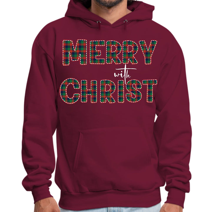 Mens Graphic Hoodie Merry with Christ Red and Green Plaid Christmas - Unisex