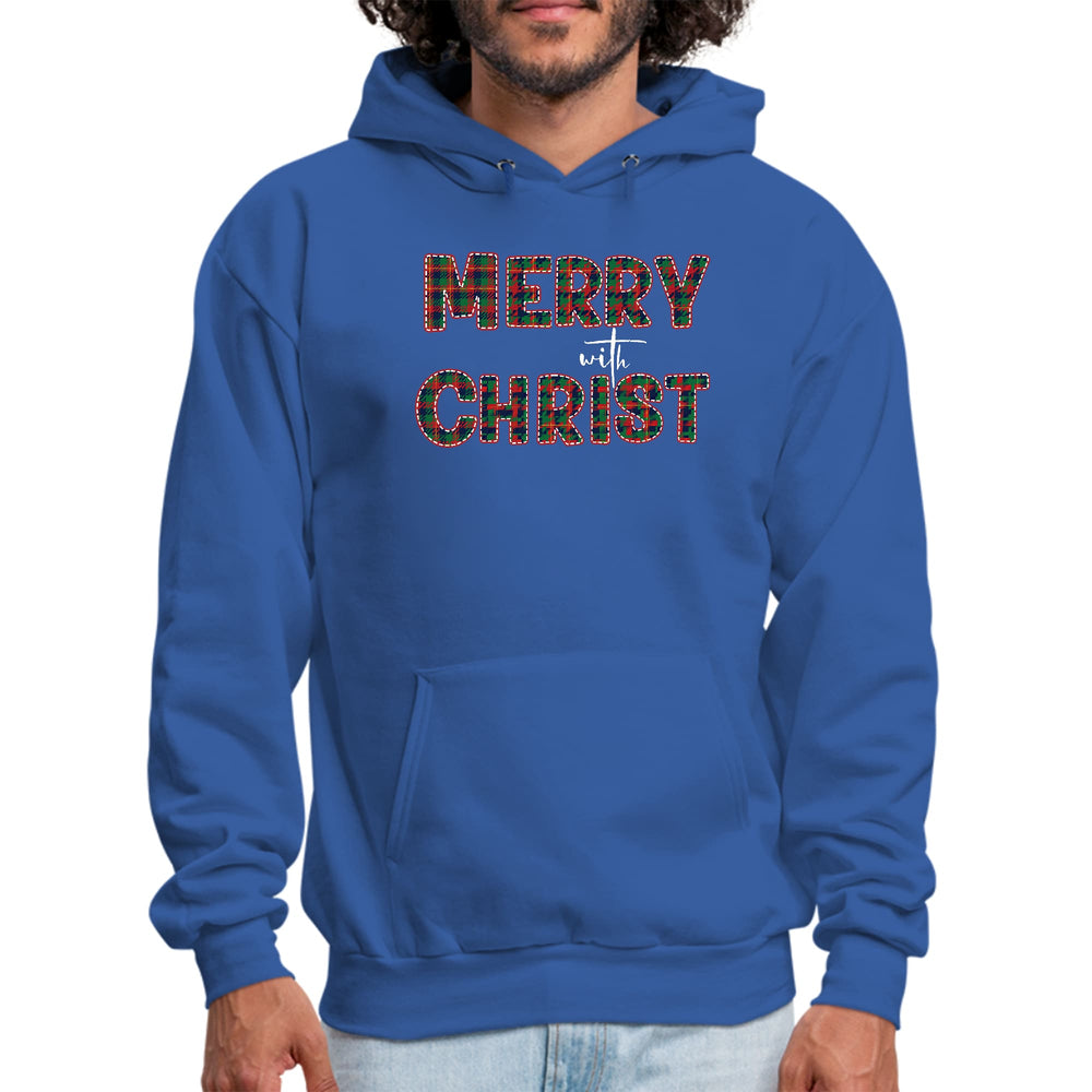 Mens Graphic Hoodie Merry With Christ Red And Green Plaid Christmas - Unisex