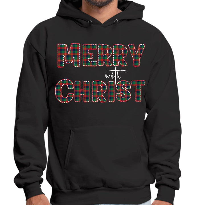 Mens Graphic Hoodie Merry with Christ Red and Green Plaid Christmas - Unisex