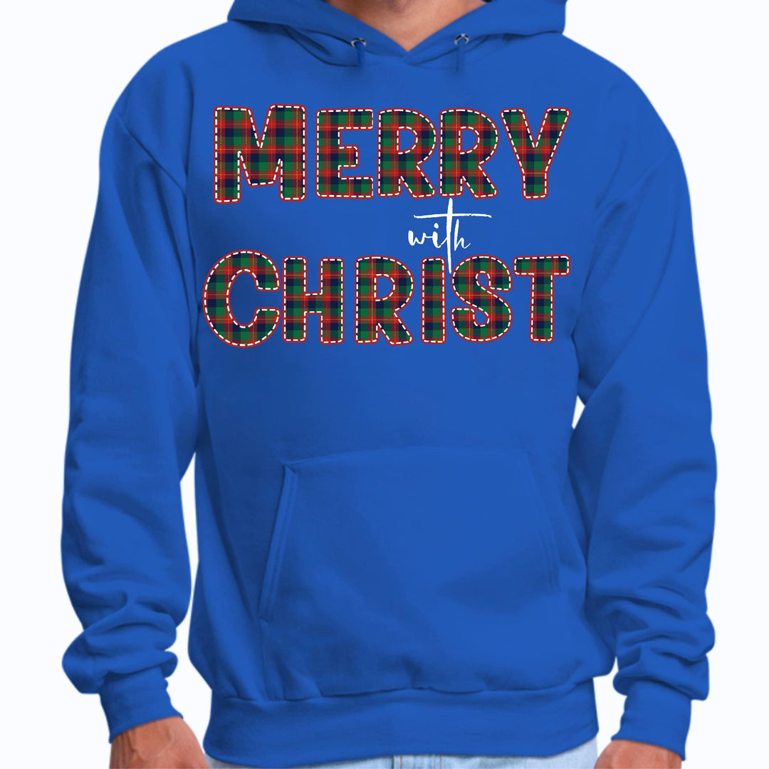 Mens Graphic Hoodie Merry with Christ Red and Green Plaid Christmas - Unisex