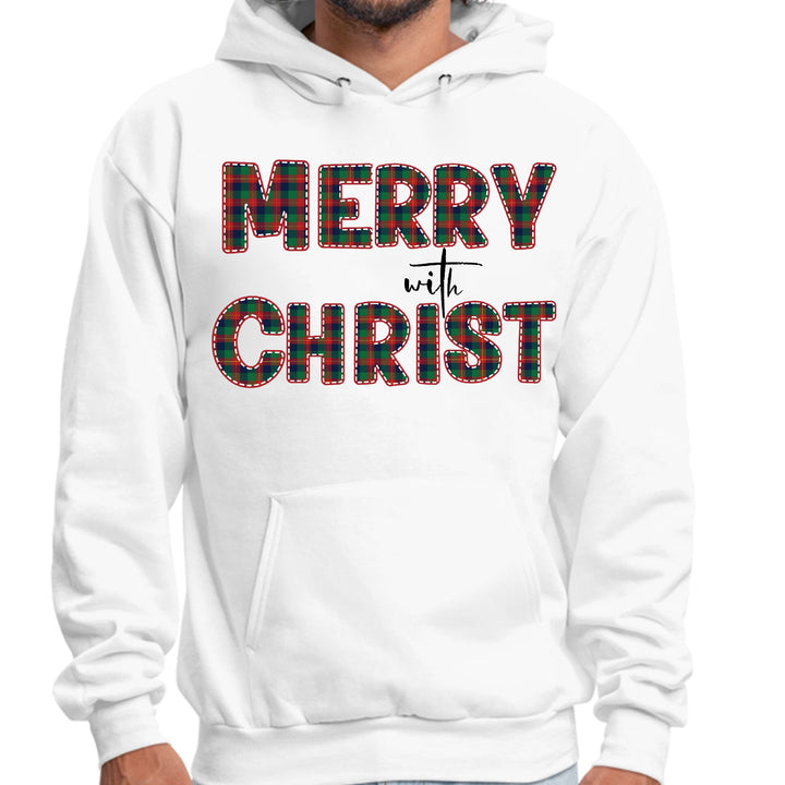 Mens Graphic Hoodie Merry with Christ Red and Green Plaid Christmas - Unisex